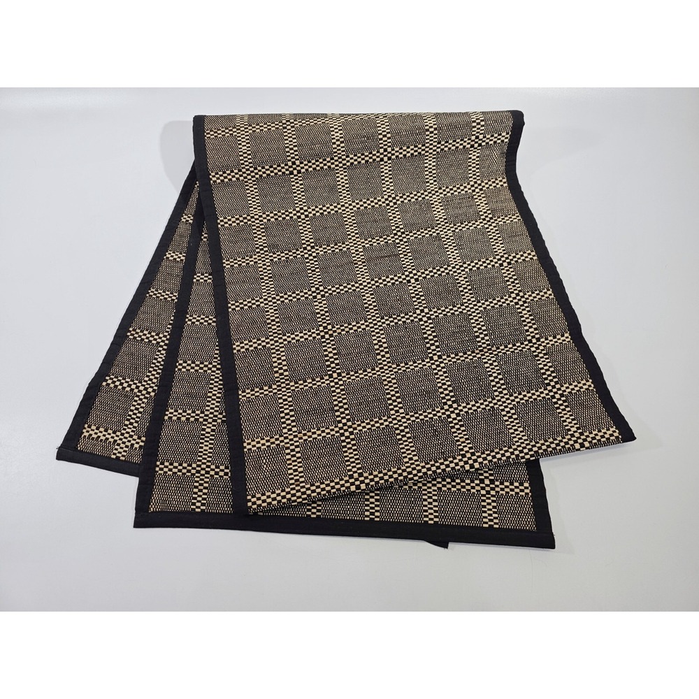 Lot‎ 2 Woven Straw Beige Black Table Runners Neutral Decor 14"x70" Farmhouse EUC